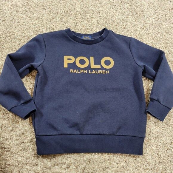 Polo Ralph Lauren Sweatshirt Boys 6 Blue Gold Pullover Crewneck Spellout - Picture 1 of 9